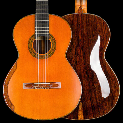 Partyka solid cedar top classical guitar with molded cocobolo body full of energy. Its sound is loud, clear and very even, with a deep bases.